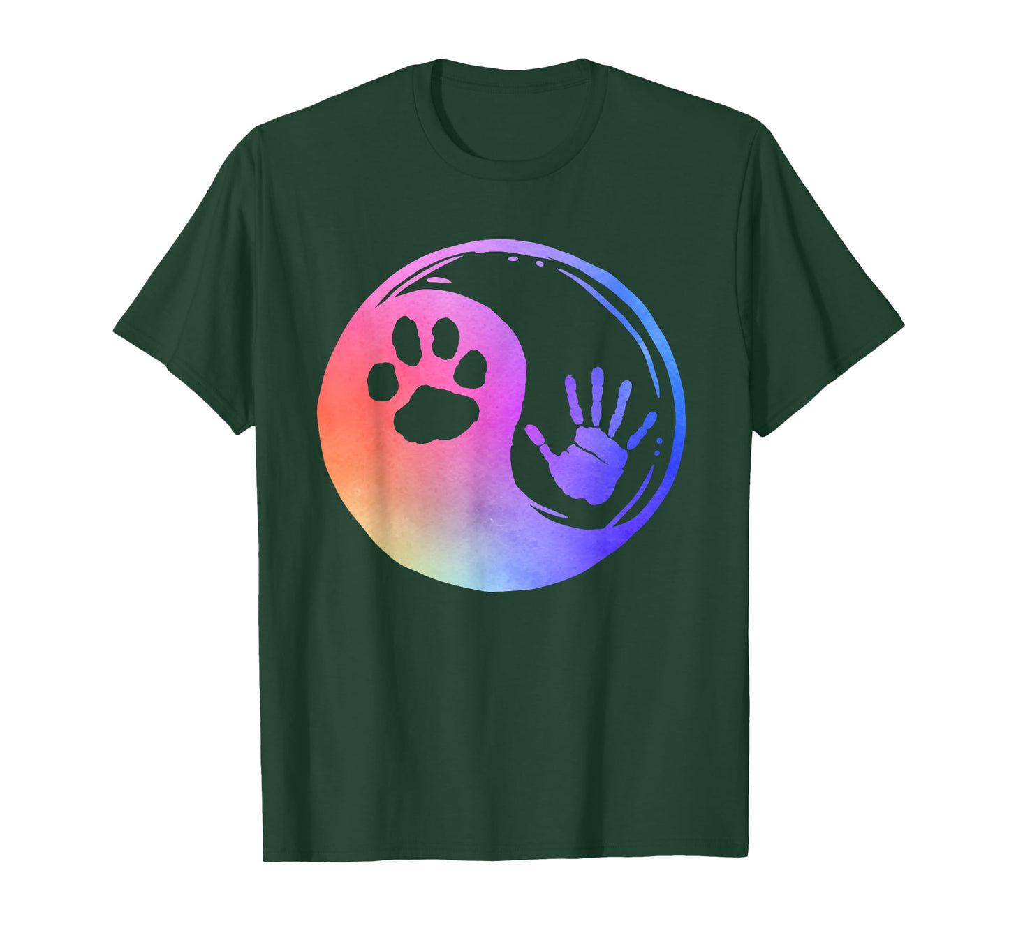Dog Cat Paw Print Hand Yin Yang Rainbow Pawprint Hand Print T-Shirt