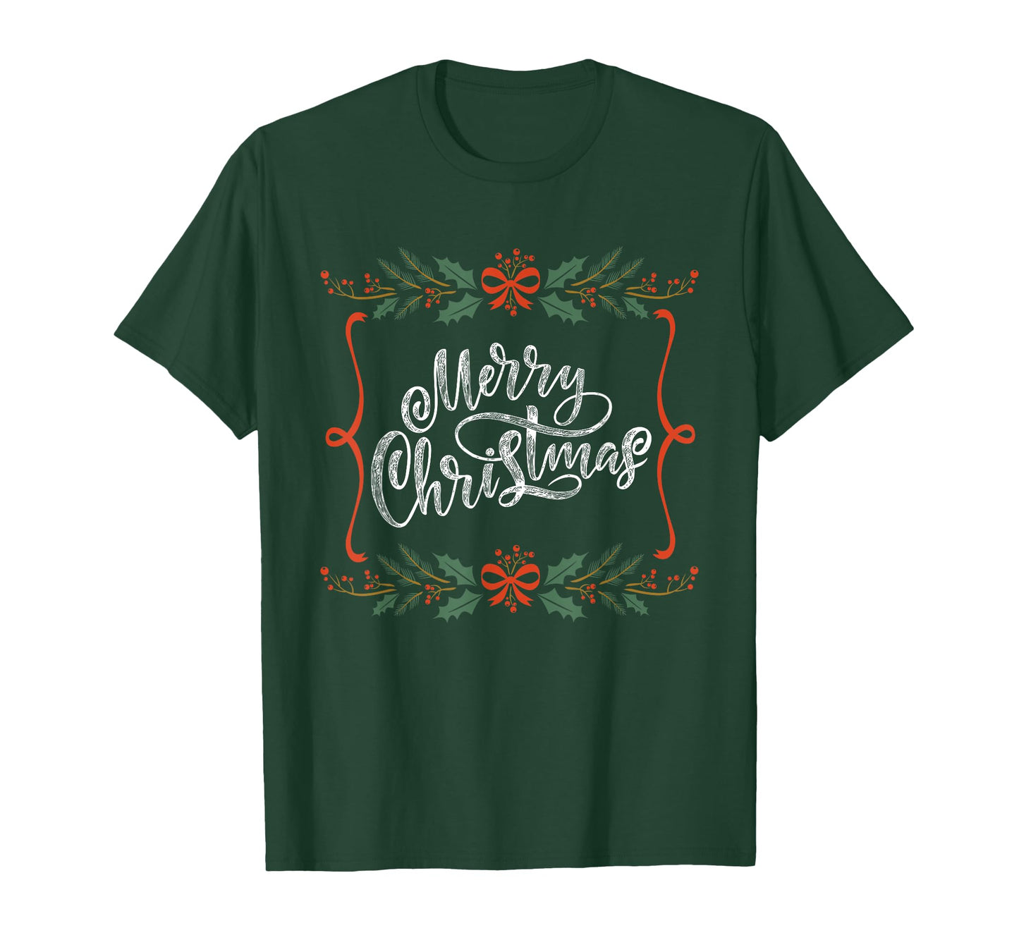 Merry Christmas Holly Berries Bows Ribbons T-Shirt