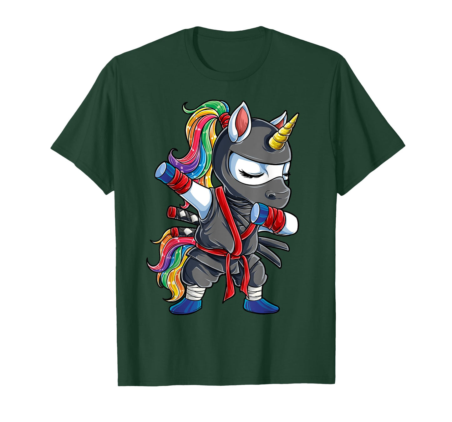 Dabbing Ninja Unicorn T Shirt Girls Rainbow Martial Arts Tee T-Shirt