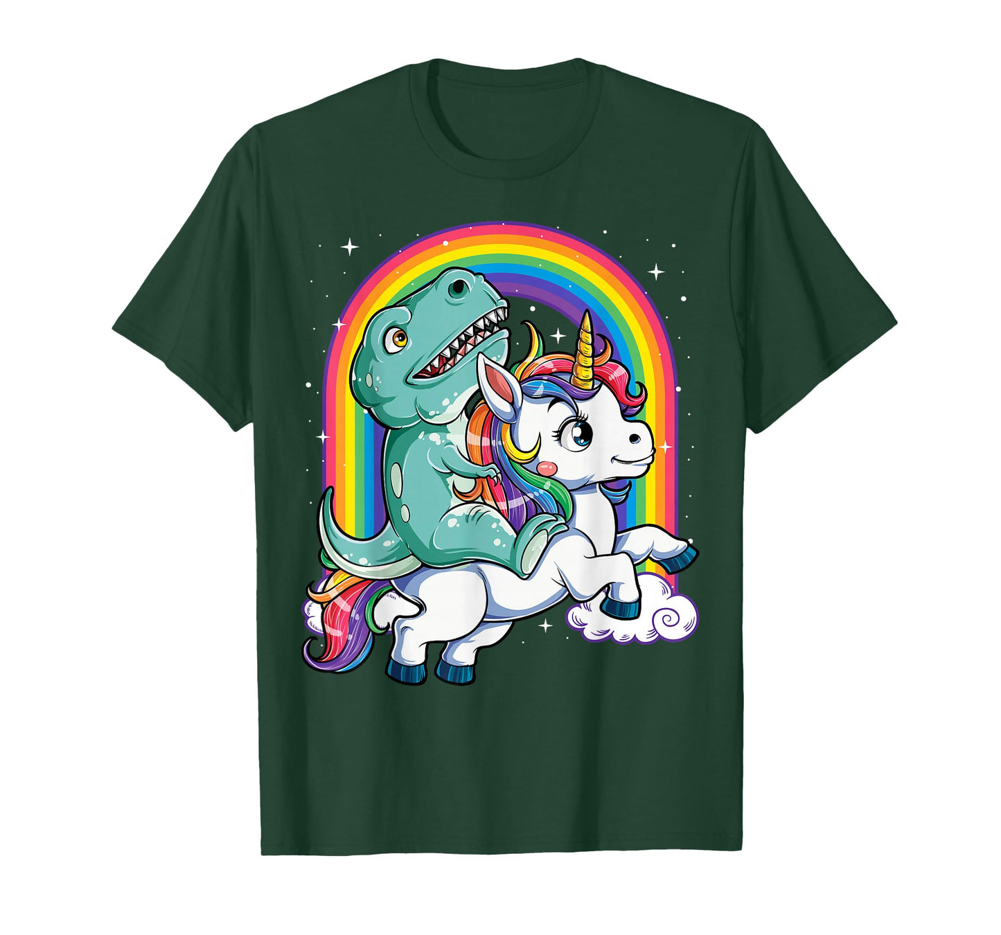 Dinosaur Riding Unicorn Funny T-rex Boys Men Rainbow Galaxy T-Shirt