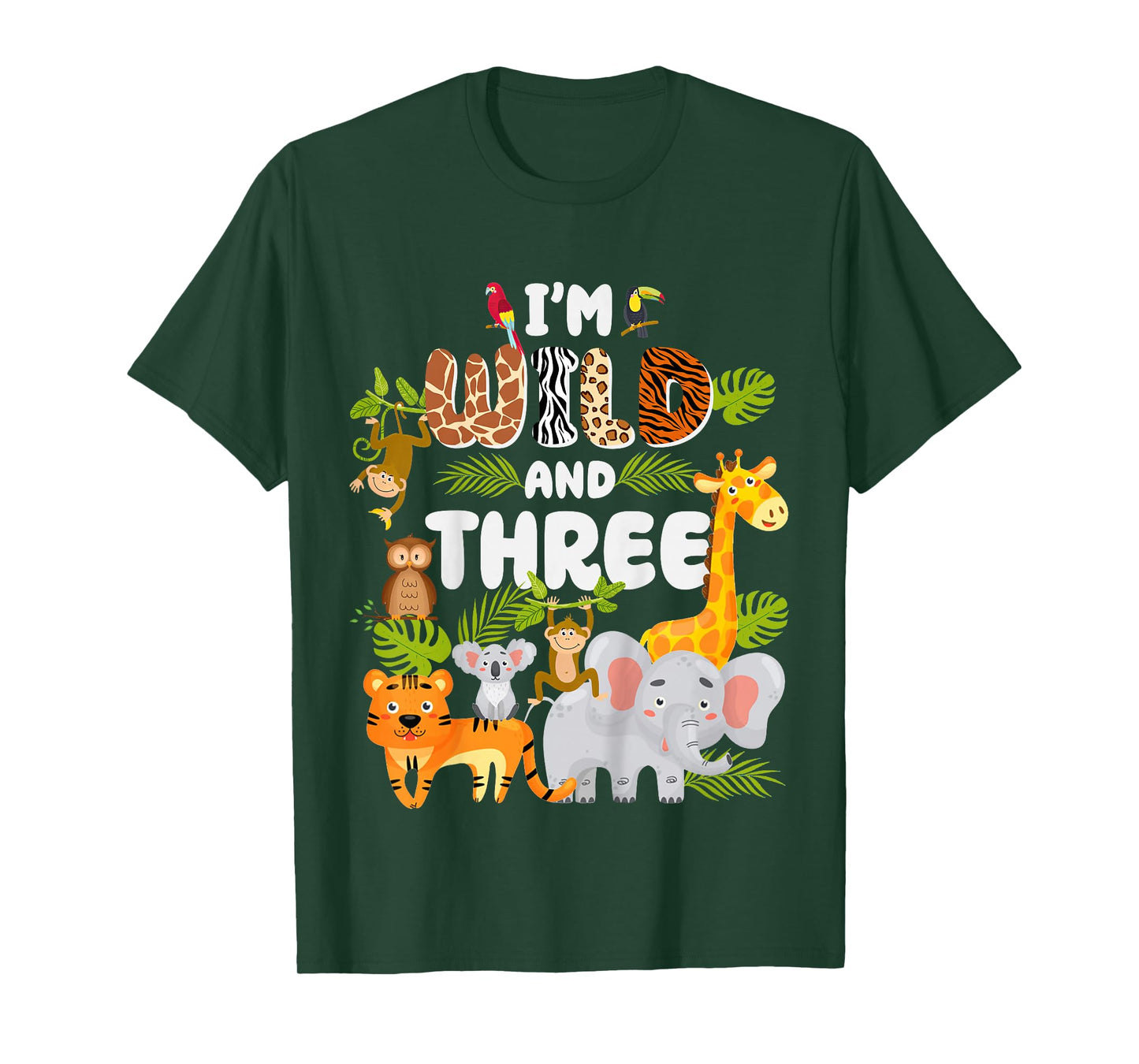 Wild and Three 3 Year Old 3rd Birthday Safari Jungle Animal T-Shirt
