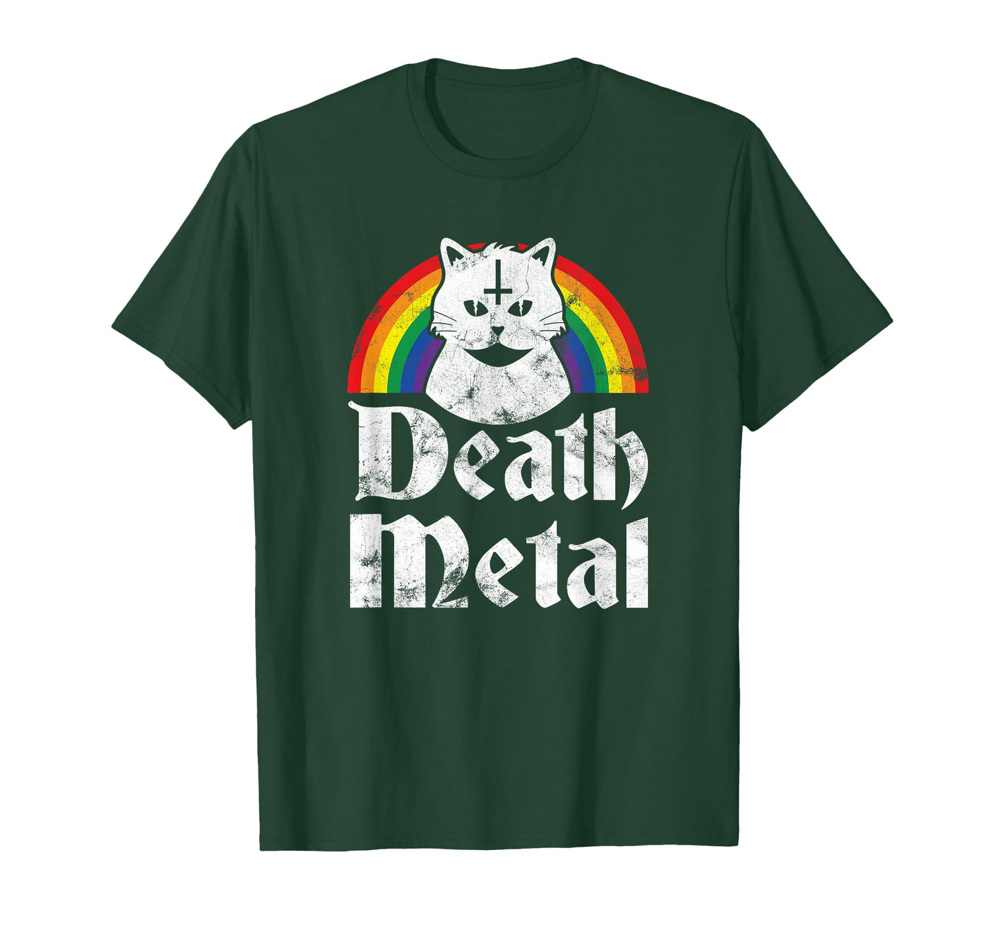 Death Metal Satanic Cat Rainbow Rock Goth Concert T-Shirt