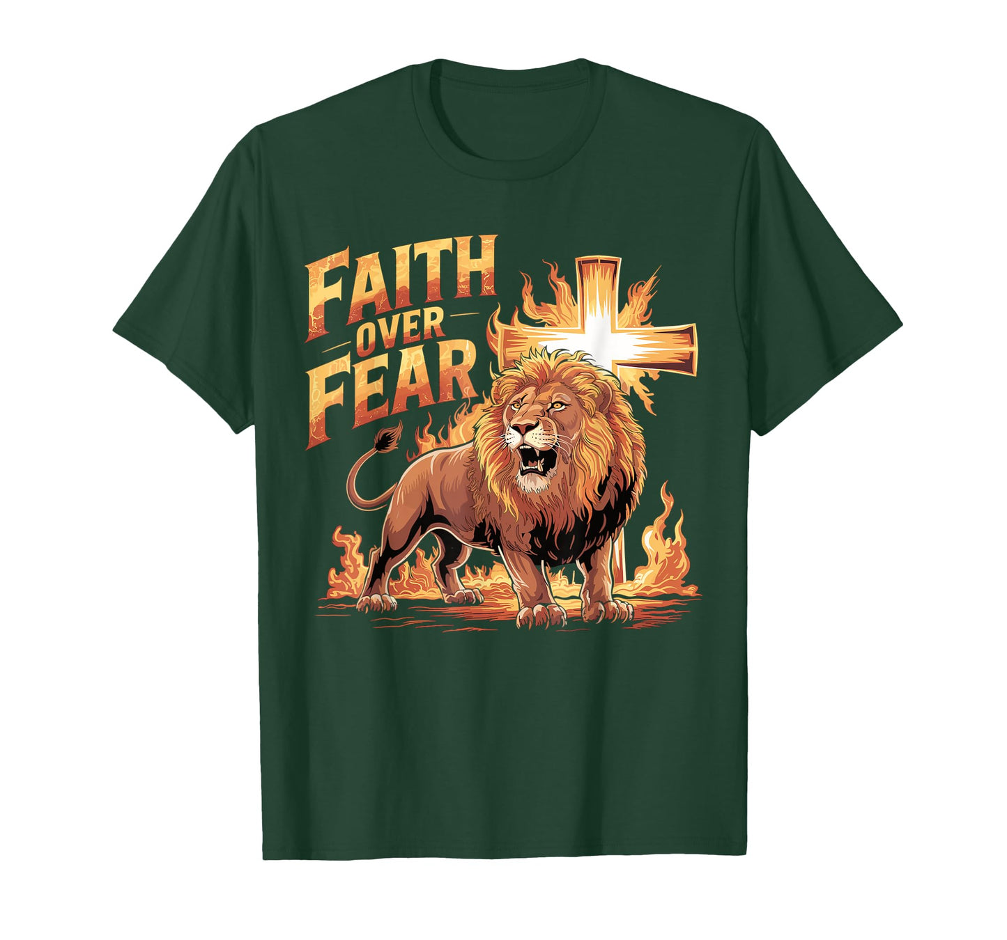 Faith Over Fear Lion of Judah Religion Christian Biblical T-Shirt