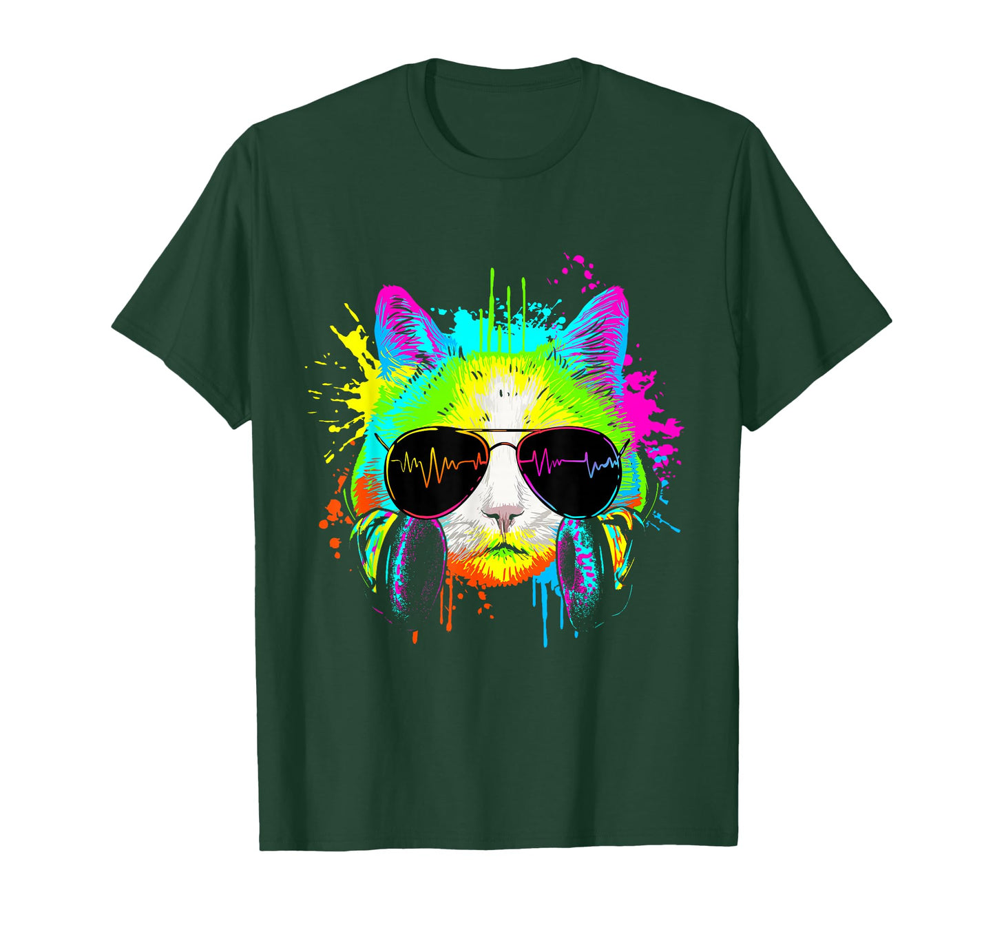 Funny Kitten Colourful Rainbow Rave Music DJ Cat T-Shirt
