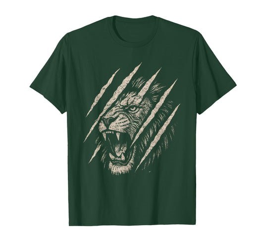 Fierce Roaring Lion T-Shirt Eye Graphic Lion Claw Scratch T-Shirt