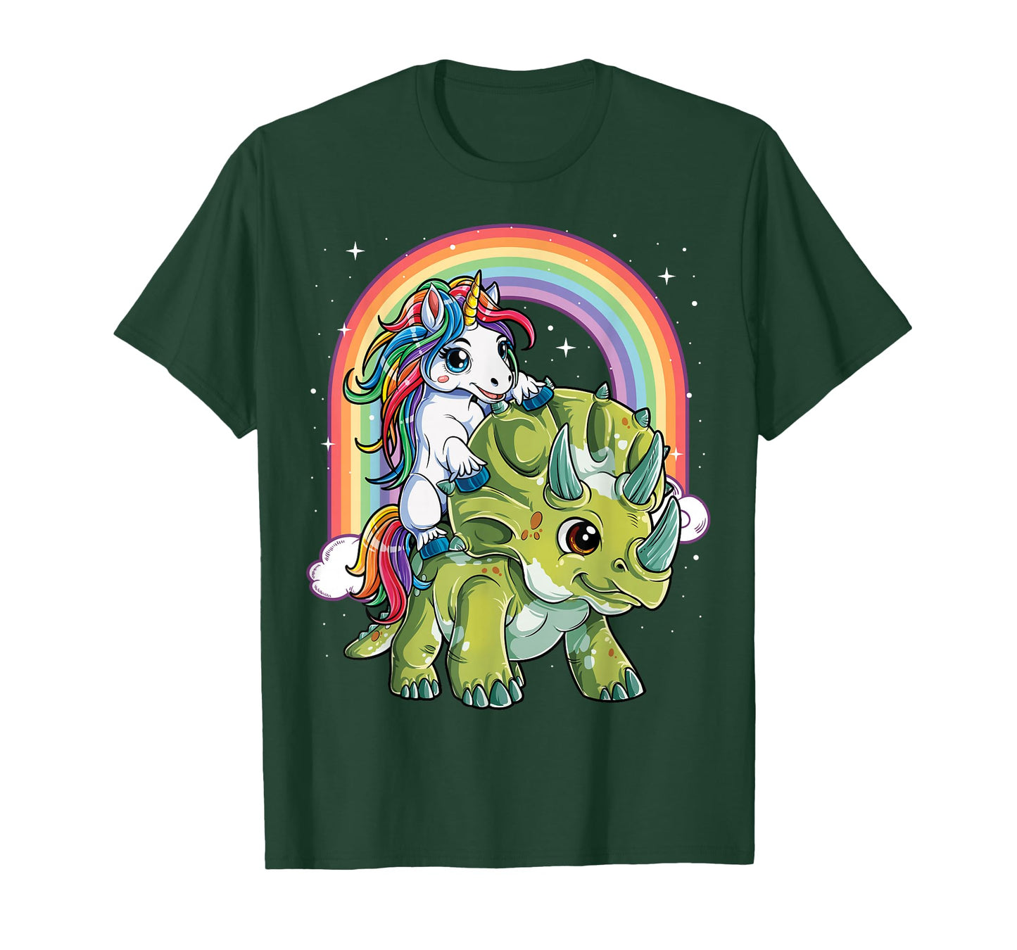 Unicorn Riding Dinosaur Triceratops Funny Boys Girls Rainbow T-Shirt Small