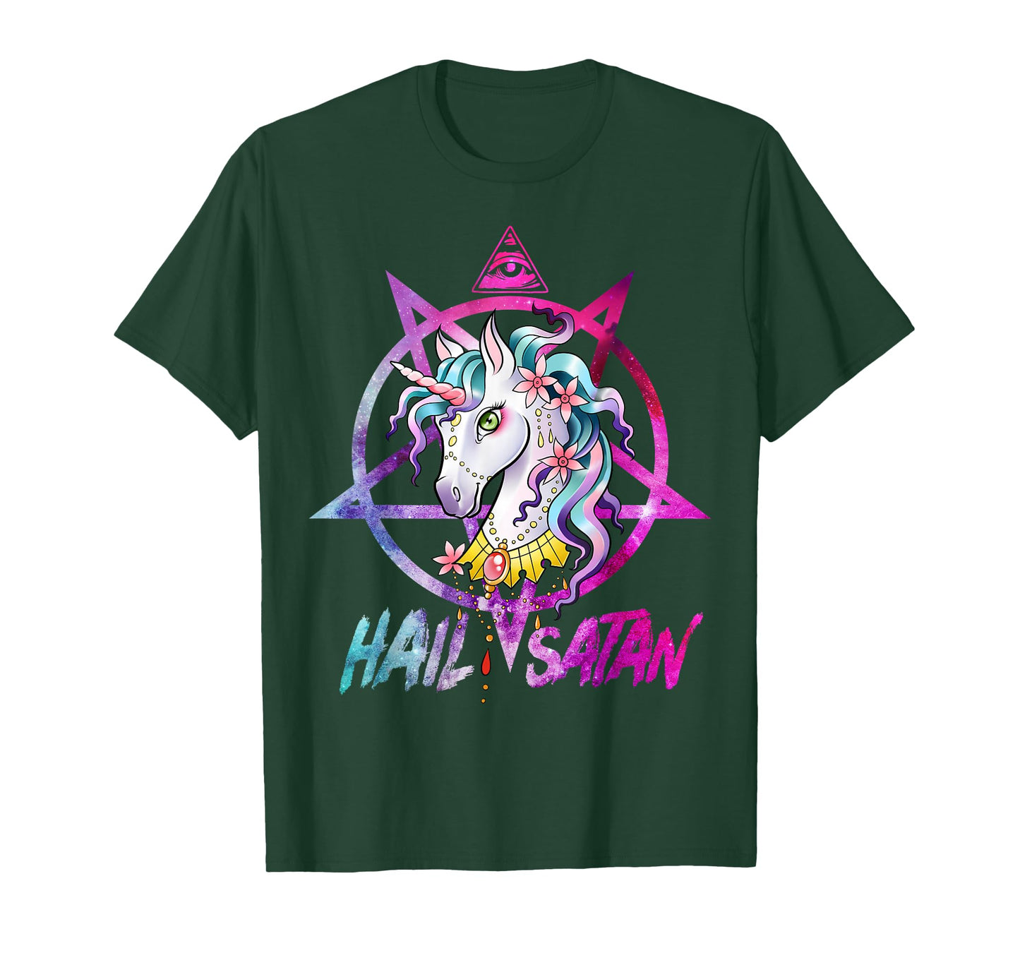 Unicorn Hail Satan Death Metal Rainbow shirt Rave Men Women T-Shirt