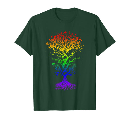 LGBTQI Rainbow Flag DNA Tree Gay Pride T-Shirt