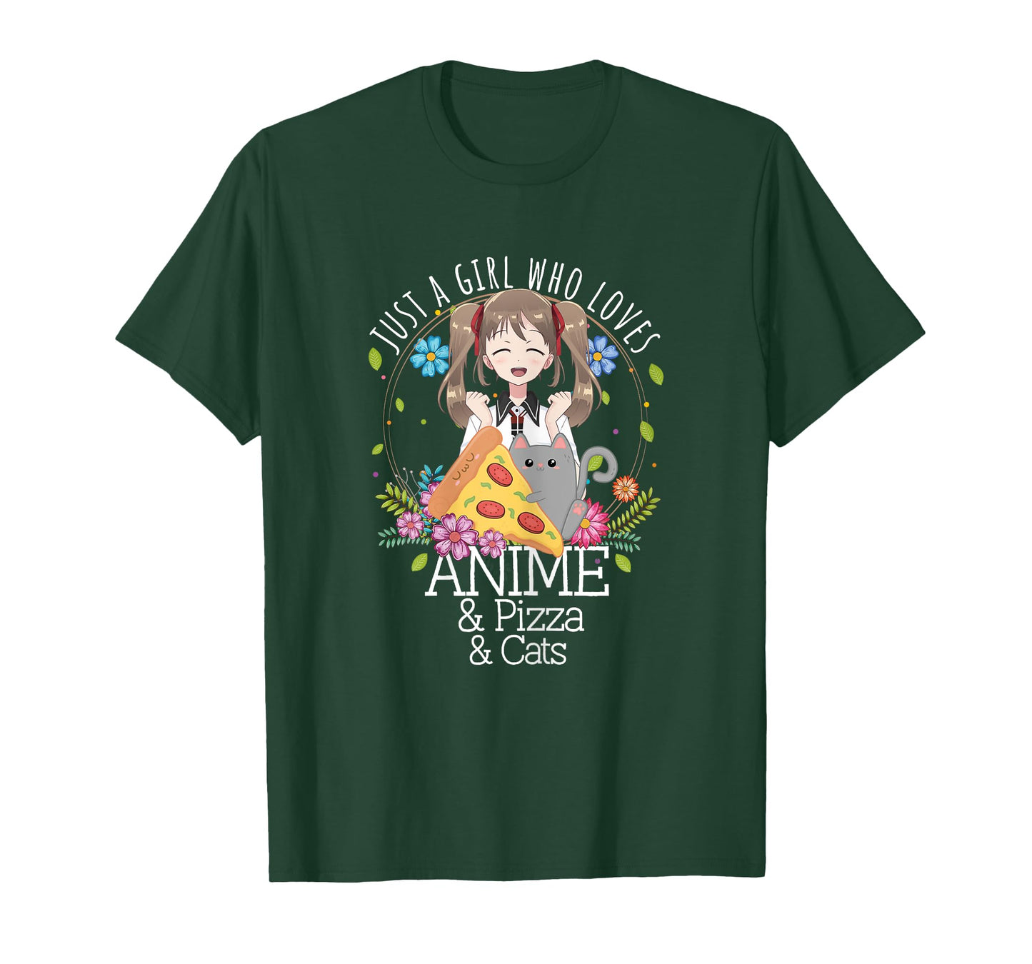 Just A Girl Who Loves Anime & Pizza & Cats Lover Otaku Gift T-Shirt