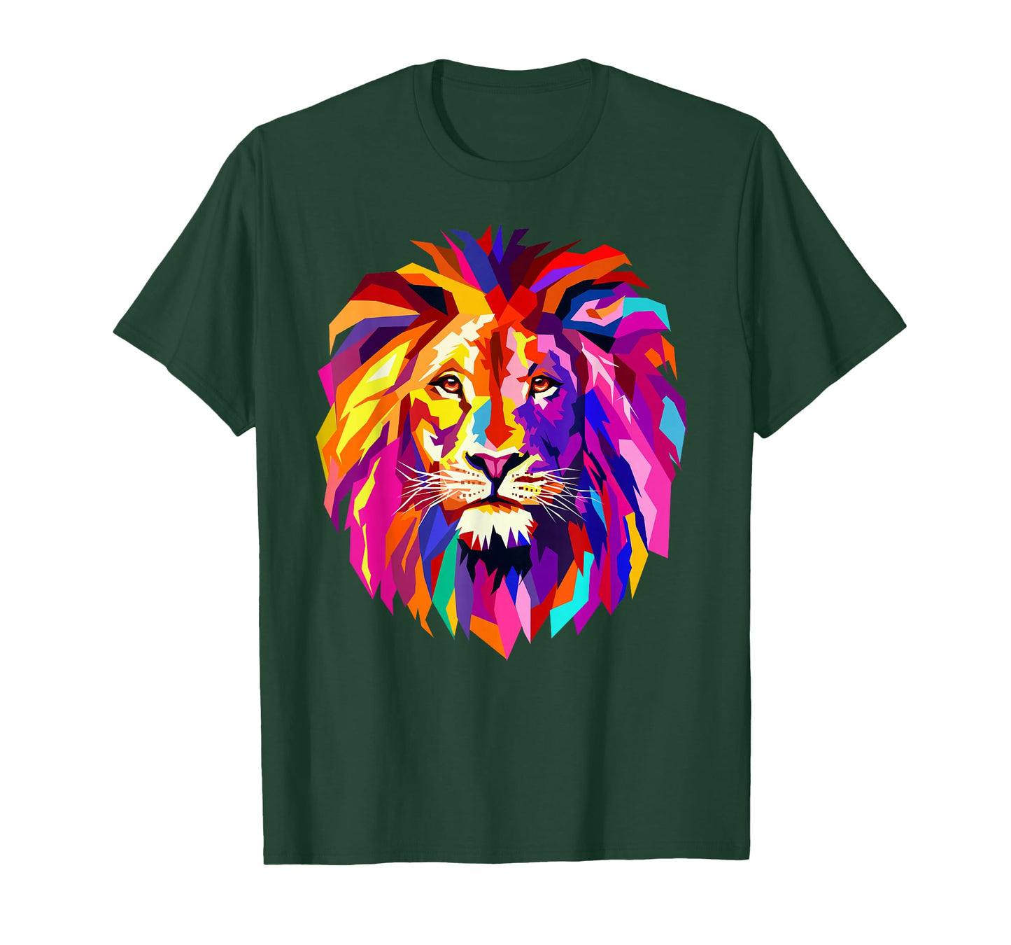 Cool Lion Head Design with Bright Colorful T-Shirt Small