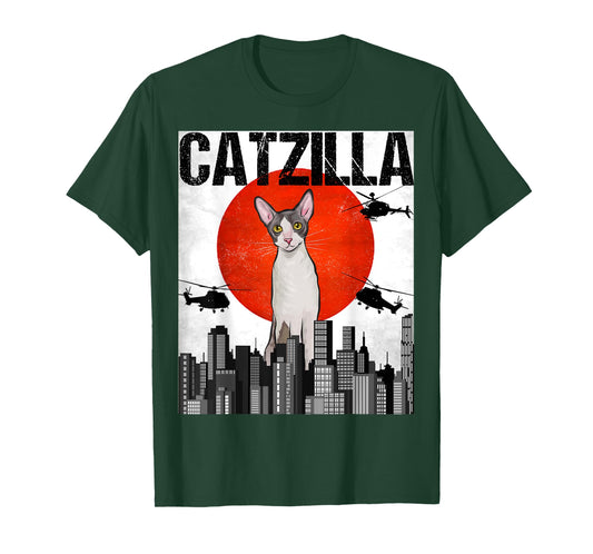 Funny Vintage Japanese Catzilla Cornish Rex Cat T-Shirt