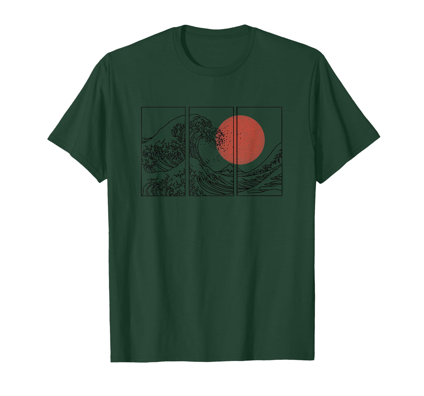 Retro Japanese Japan Flag Great Wave Outline Graphic T-Shirt