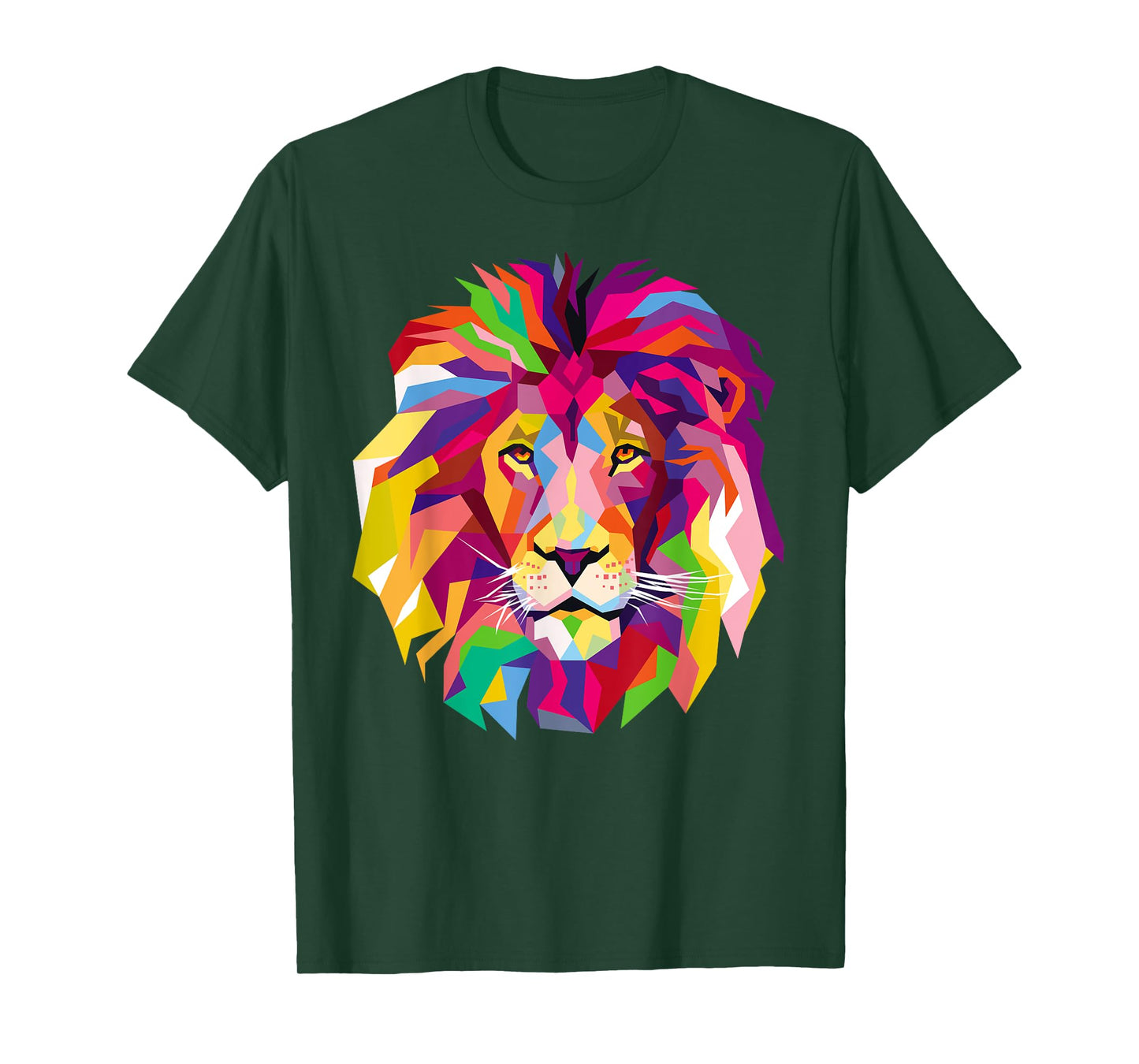 Elegant, Cool Lion Head Design with Bright Colorful T-Shirt