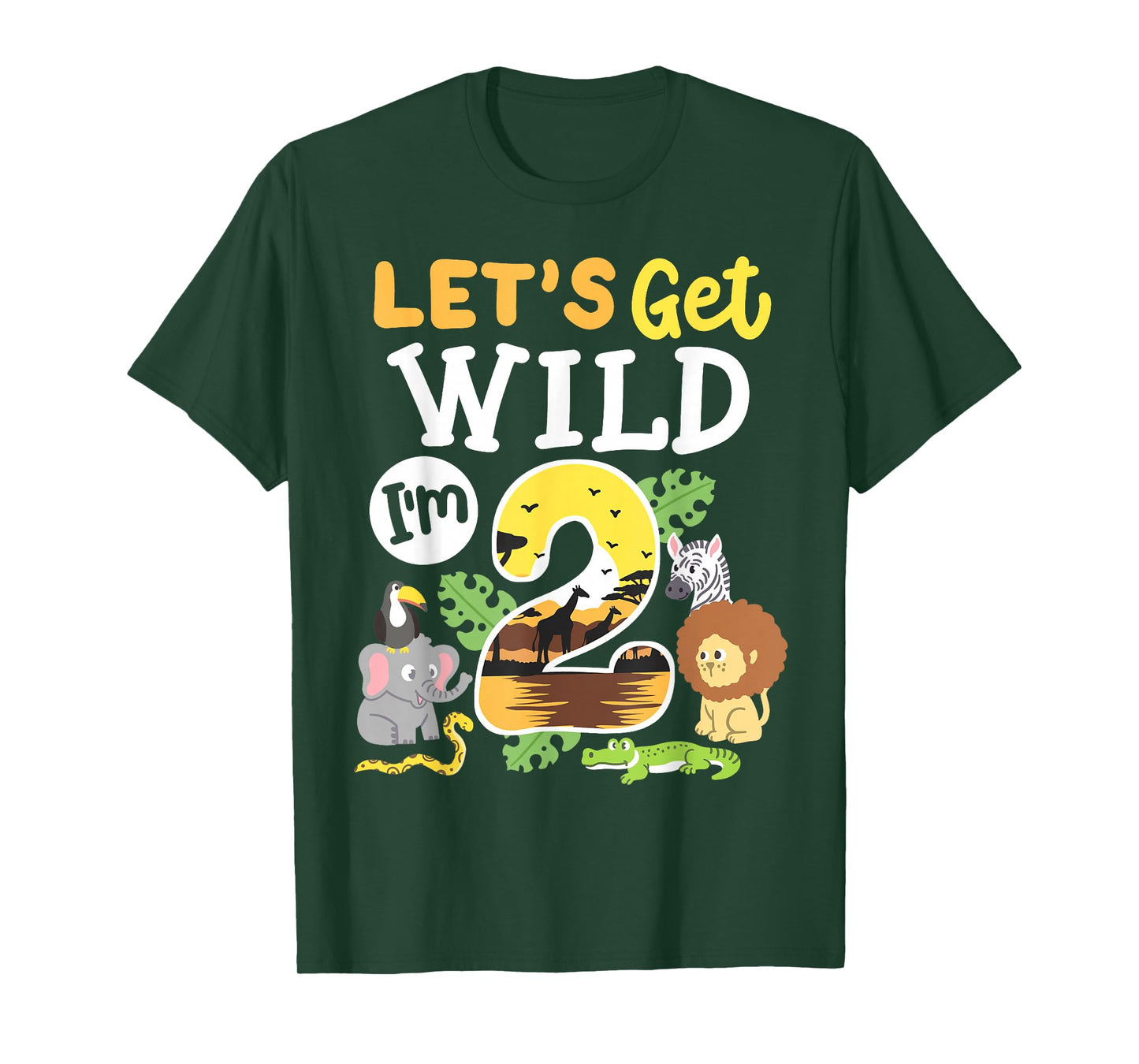Jungle Safari Let's Get Wild 2nd Birthday Zoo 2 Year Old Kid T-Shirt