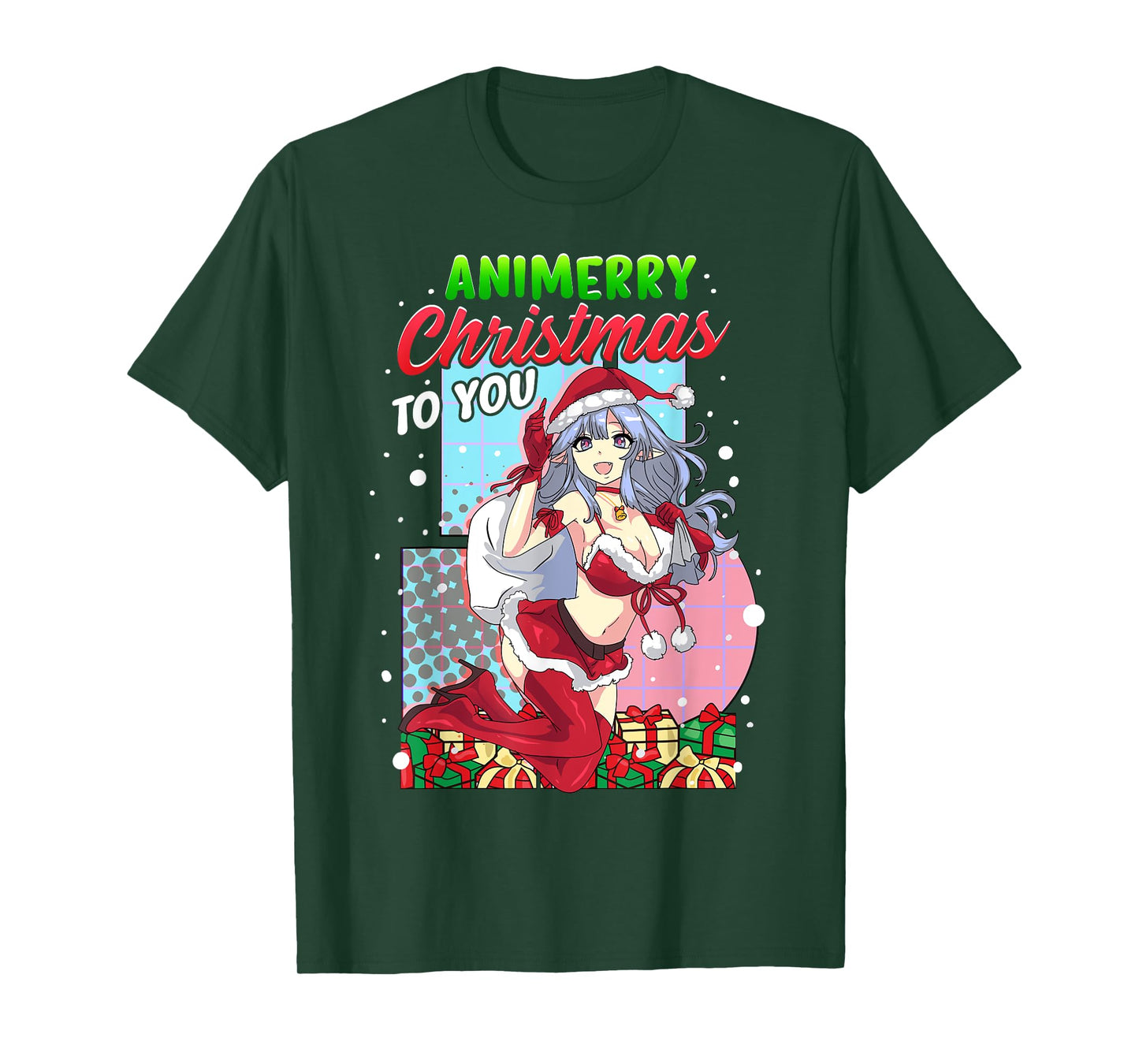 Animerry Christmas Cute Anime Girl Santa Claus Dress Costume T-Shirt