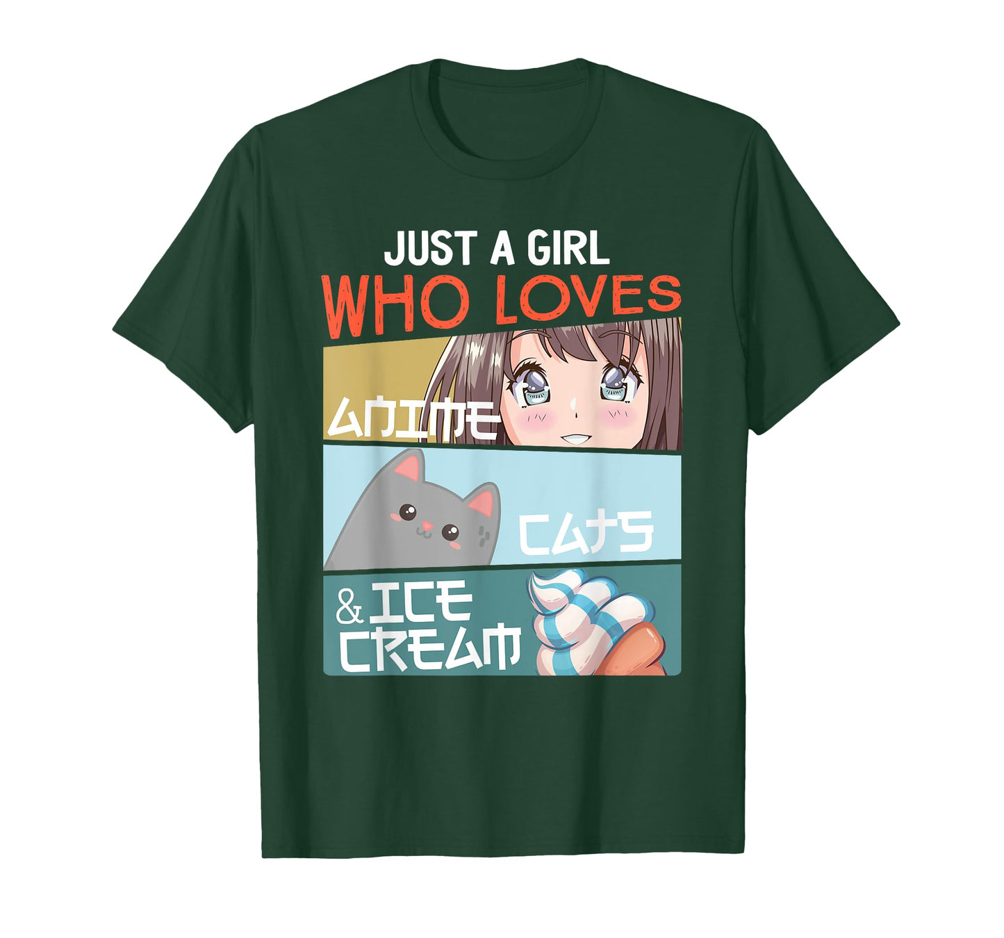 Just A Girl Who Loves Anime Cats Ice Cream Otaku Manga Lover T-Shirt