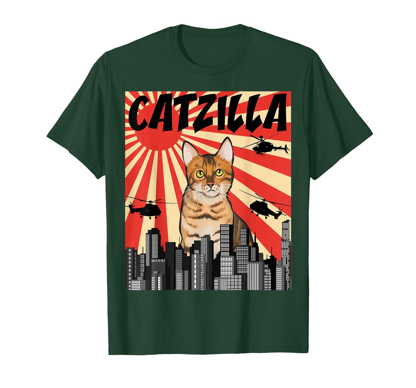 Funny Retro Japanese Catzilla Bengal Cat T-Shirt