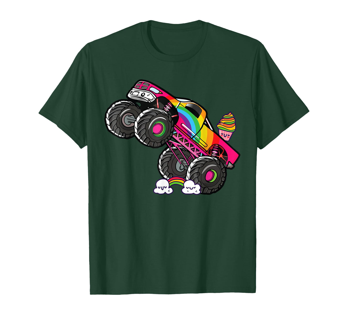 Girls Monster Truck Pink Rainbow Monster Truck Girl Women T-Shirt