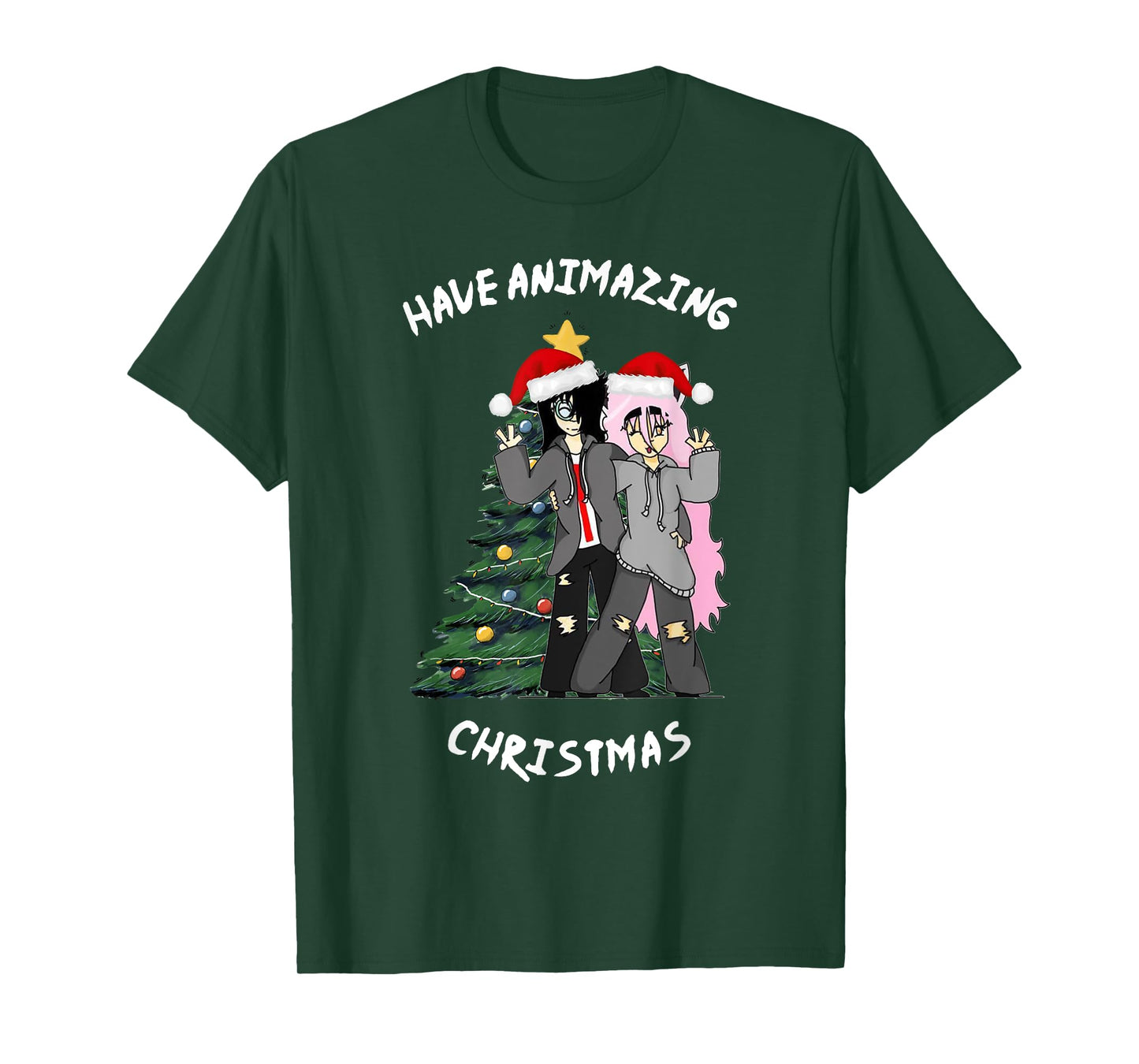 Anime Japanese Christmas Show Xmas Tree with Santa Claus Hat T-Shirt