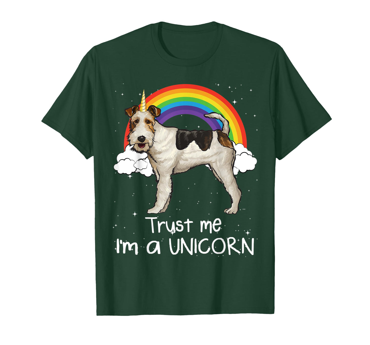 Rainbow Wire Fox Terrier Trust Me I'm A Unicorn Dog T-Shirt for Men Women Kids