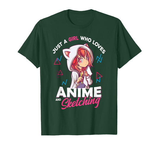 Just A Girl Who Loves Anime and Sketching Otaku Anime Merch T-Shirt Small