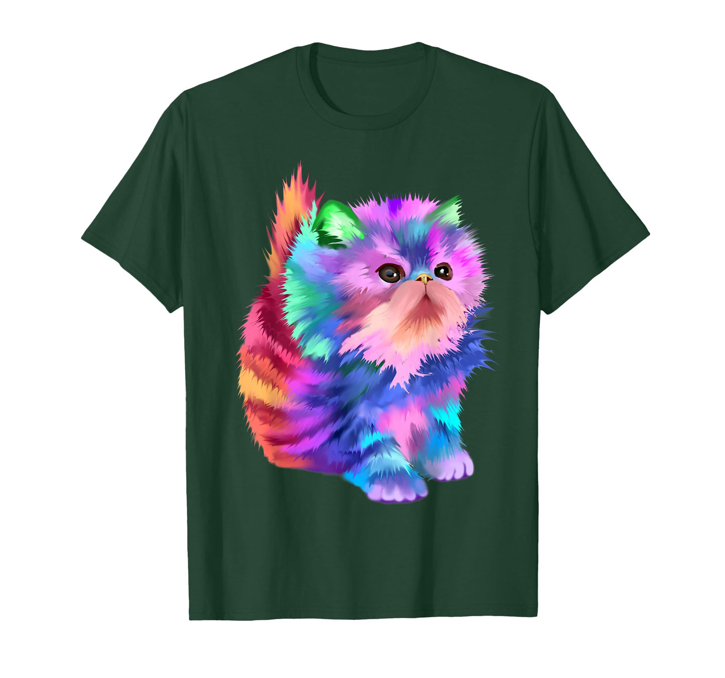 Starchild's Designs Women's Retro Rainbow Kitten Rave Psychedelic Cat T-Shirt