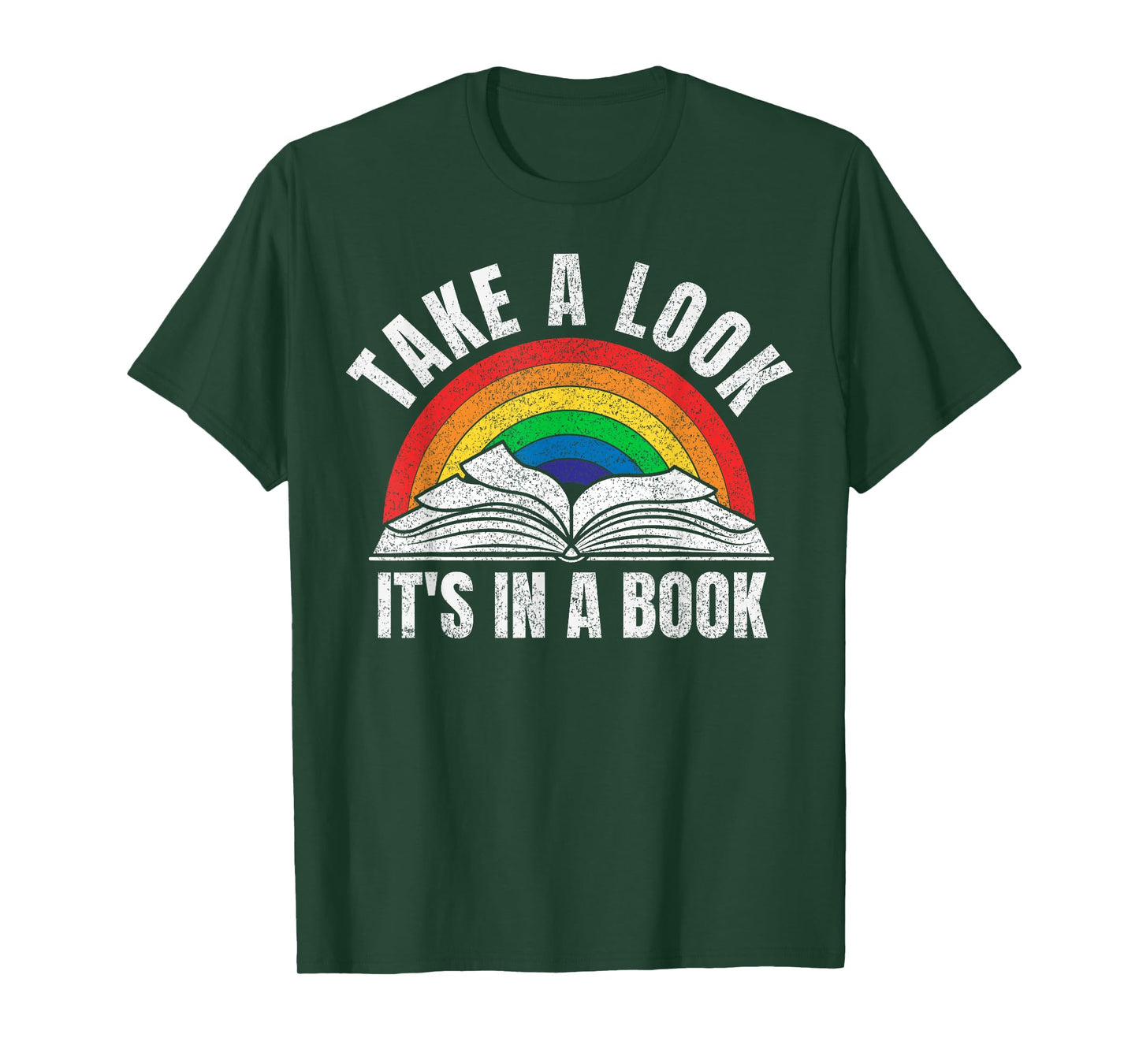 Vintage Retro Rainbow take a Look It's in a Book Reading Art T-Shirt Small