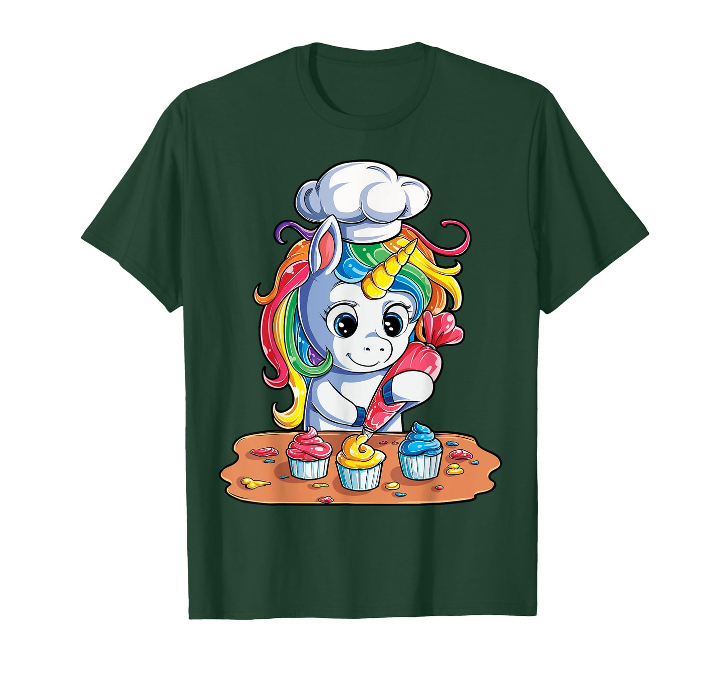 Unicorn Cupcake Funny Girls Kids Baking Cake Rainbow Gifts T-Shirt