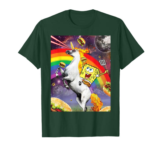 Spongebob SquarePants Unicorn Riding With Rainbow T-Shirt T-Shirt
