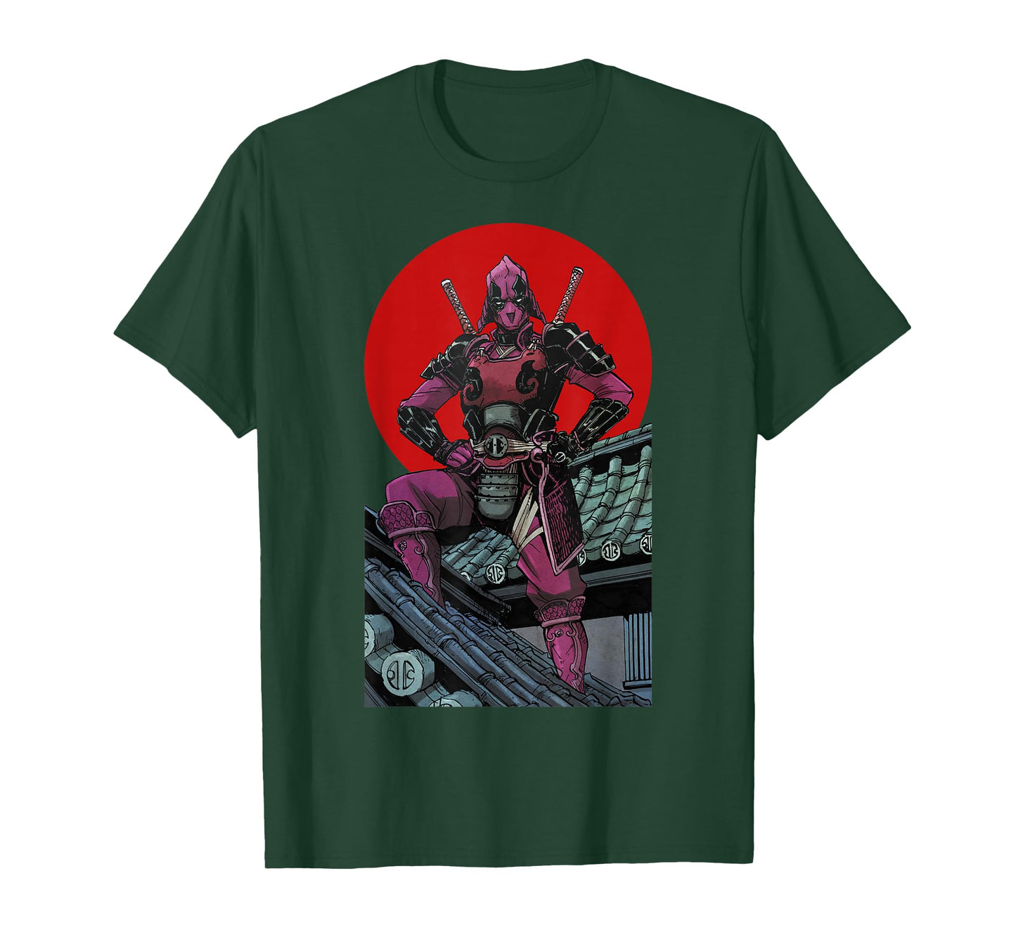 Marvel Deadpool Samurai Warrior Pose Red Sun Graphic T-Shirt T-Shirt