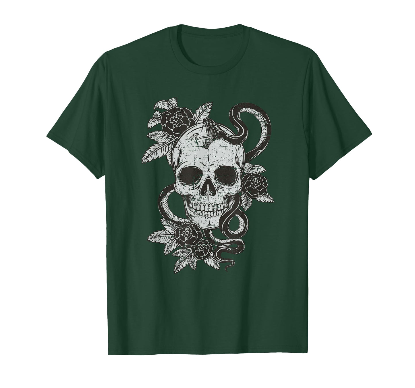 Vintage Skull Snake Rose Art Shirt Old School Tattoo Tee T-Shirt