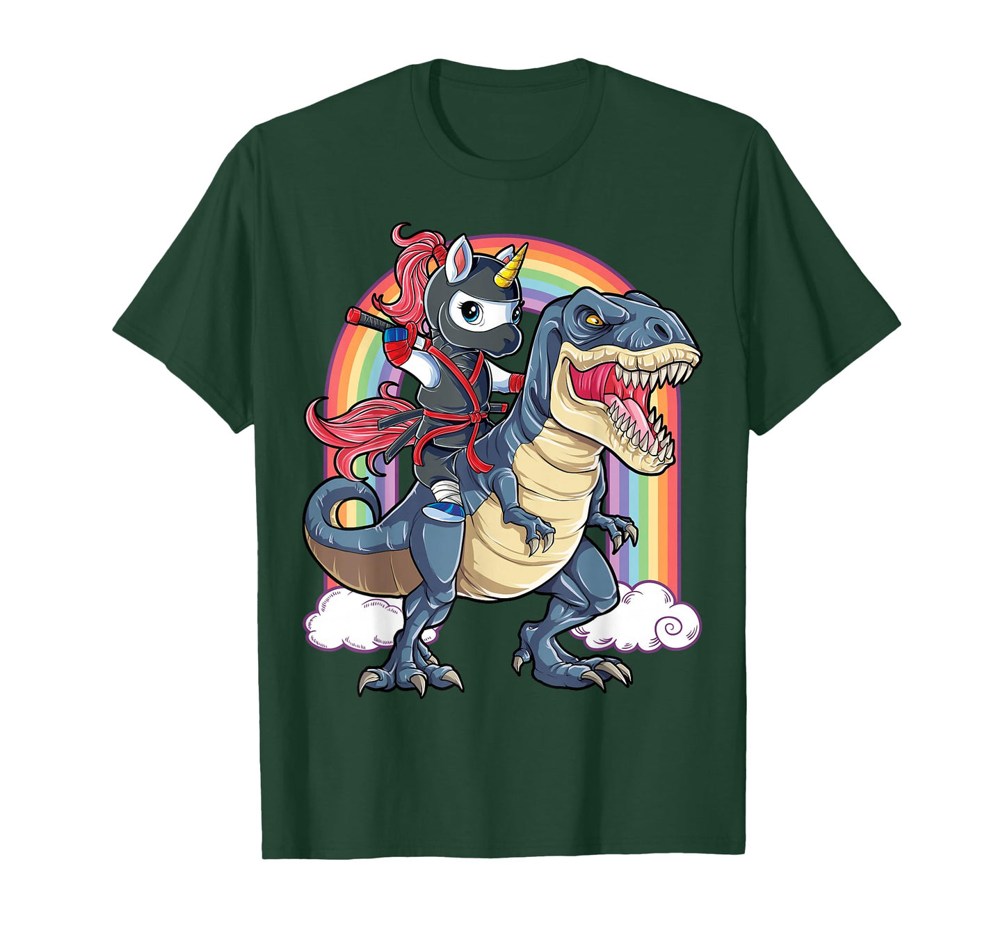 Ninja Unicorn Riding Dinosaur T Rex Funny Men Women Rainbow T-Shirt Small