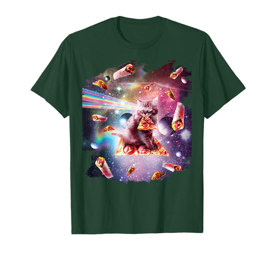 Outer Space Pizza Cat - Rainbow Laser, Taco, Burrito T-Shirt