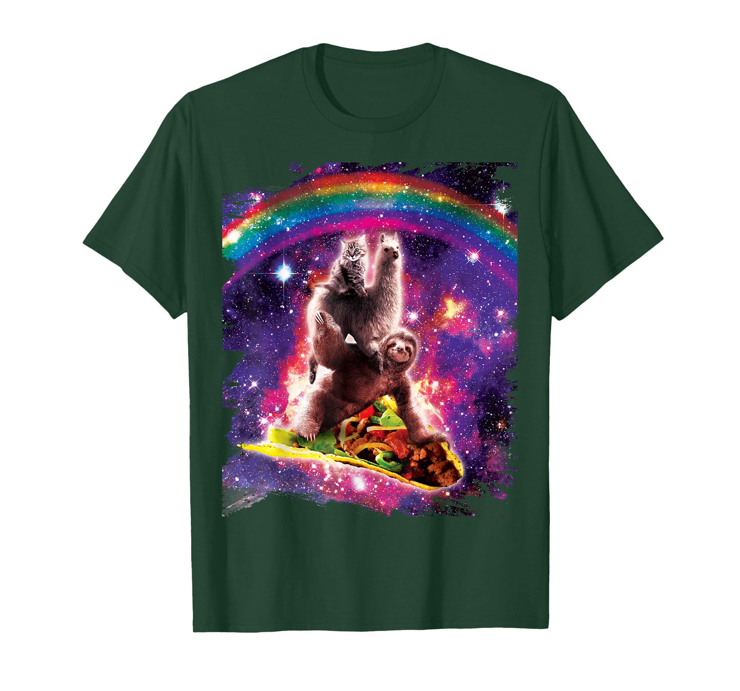 Space Cat Llama Sloth Riding Taco T-Shirt