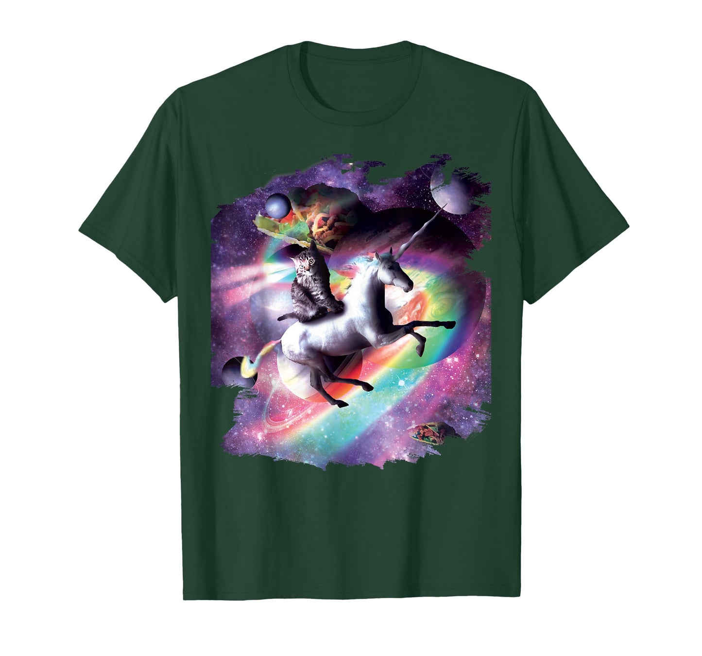 Space Cat Riding Unicorn - Laser, Tacos and Rainbow T-Shirt
