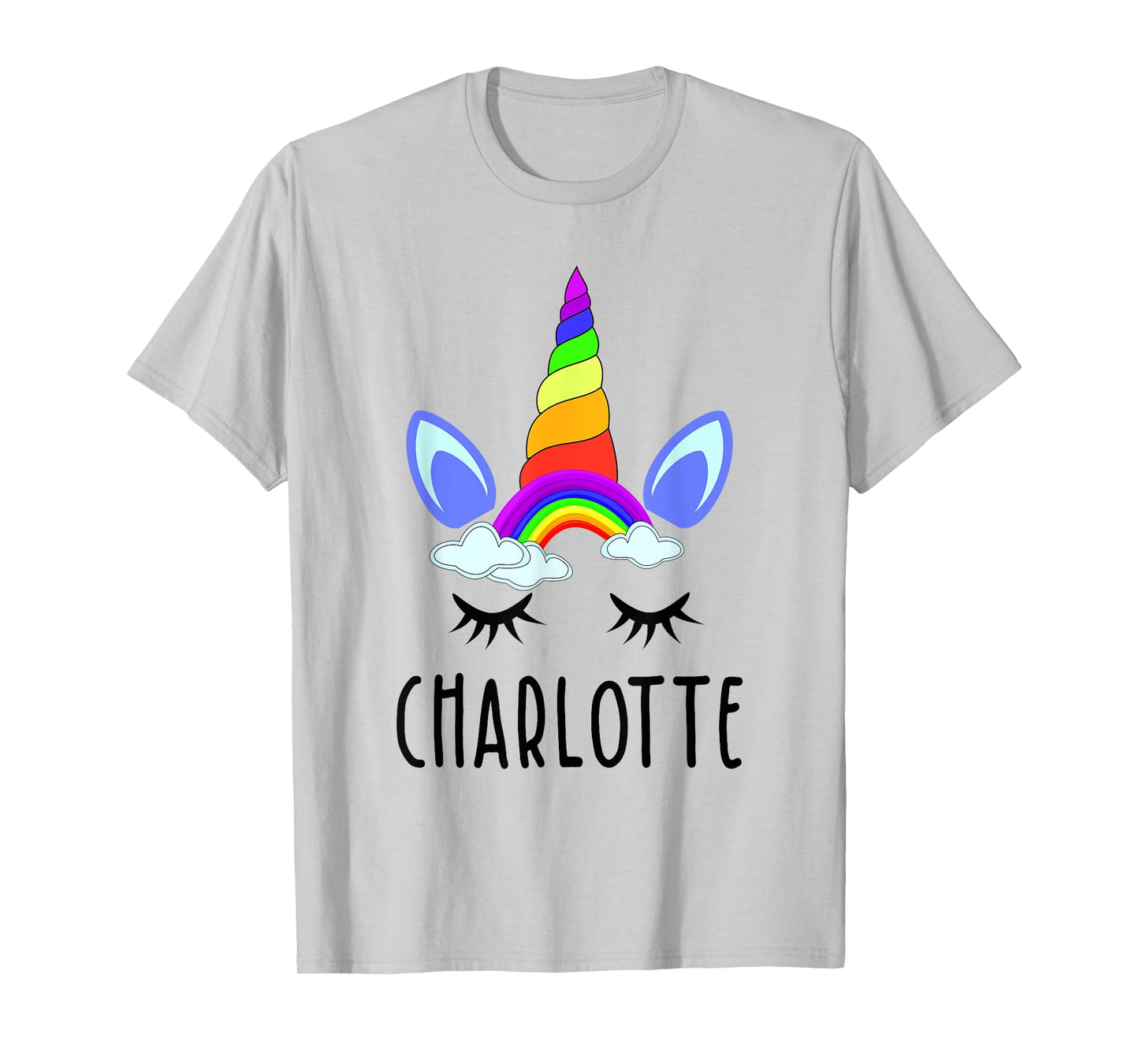 Charlotte Rainbow Unicorn Personalized Girl's First Name T-Shirt