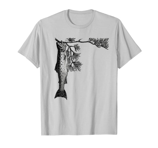 Retro Trout Fishing Tree Pine Shirt - Brook Fish Tee T-Shirt