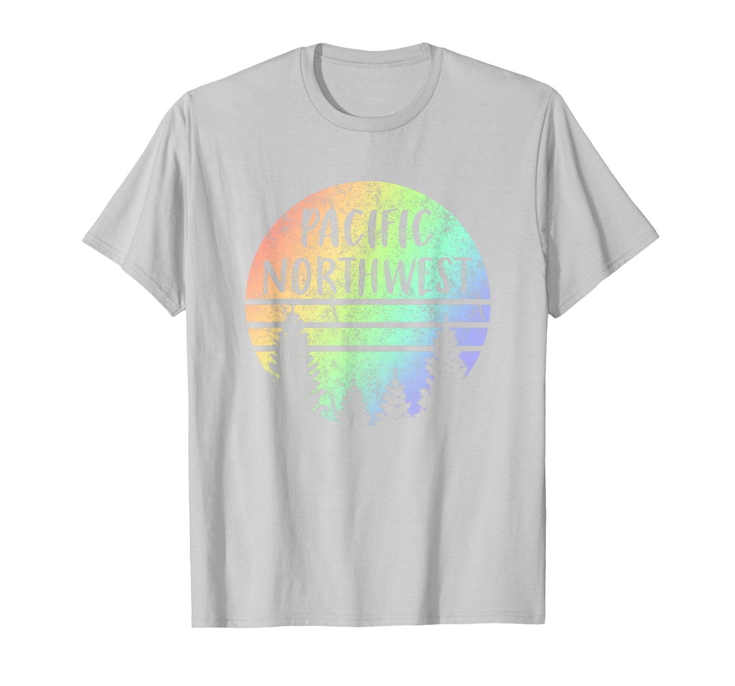 Pacific Northwest Rainbow Weathered Design Hiking Camping T-Shirt