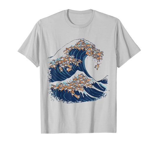 The Great Wave of Shiba Inu Funny T- by Huebucket T-Shirt