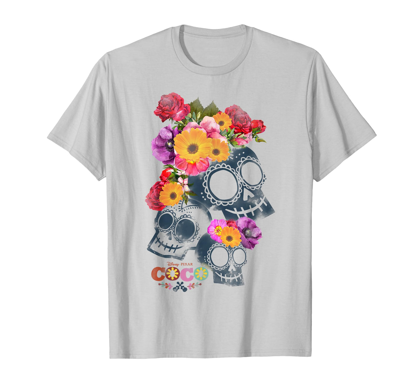 Disney Pixar Coco Calaveras Floral Skulls Rainbow Logo T-Shirt