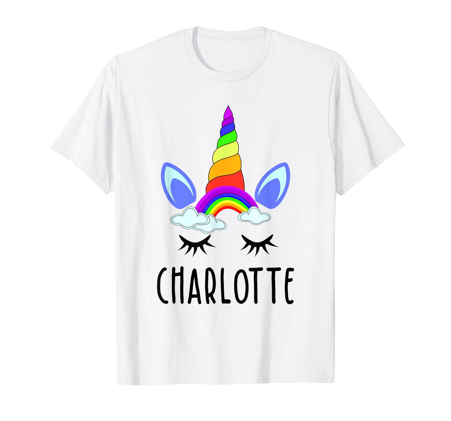 Charlotte Rainbow Unicorn Personalized Girl's First Name T-Shirt