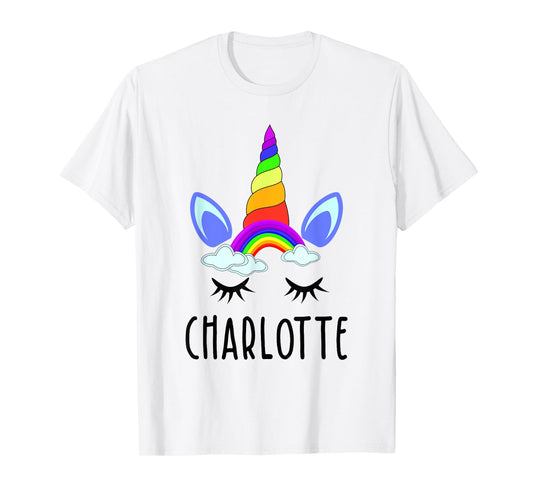 Charlotte Rainbow Unicorn Personalized Girl's First Name T-Shirt