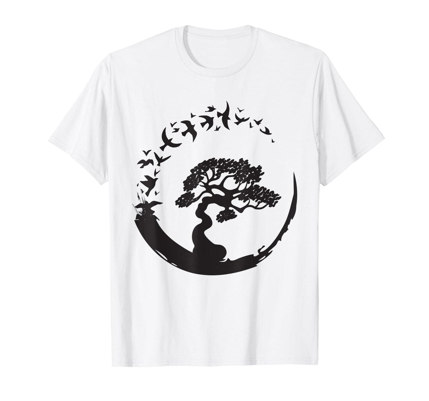 Bonsai Tree T-shirt Japanese Enso Circle Birds Gift