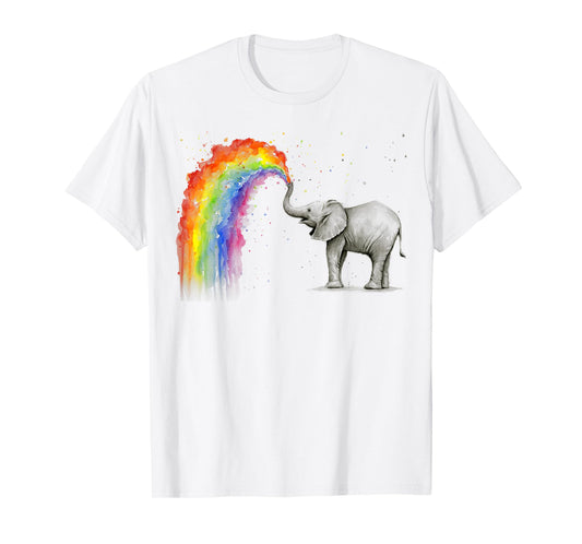 Elephant Spraying Rainbow T-Shirt Baby Elephant Watercolor T-Shirt