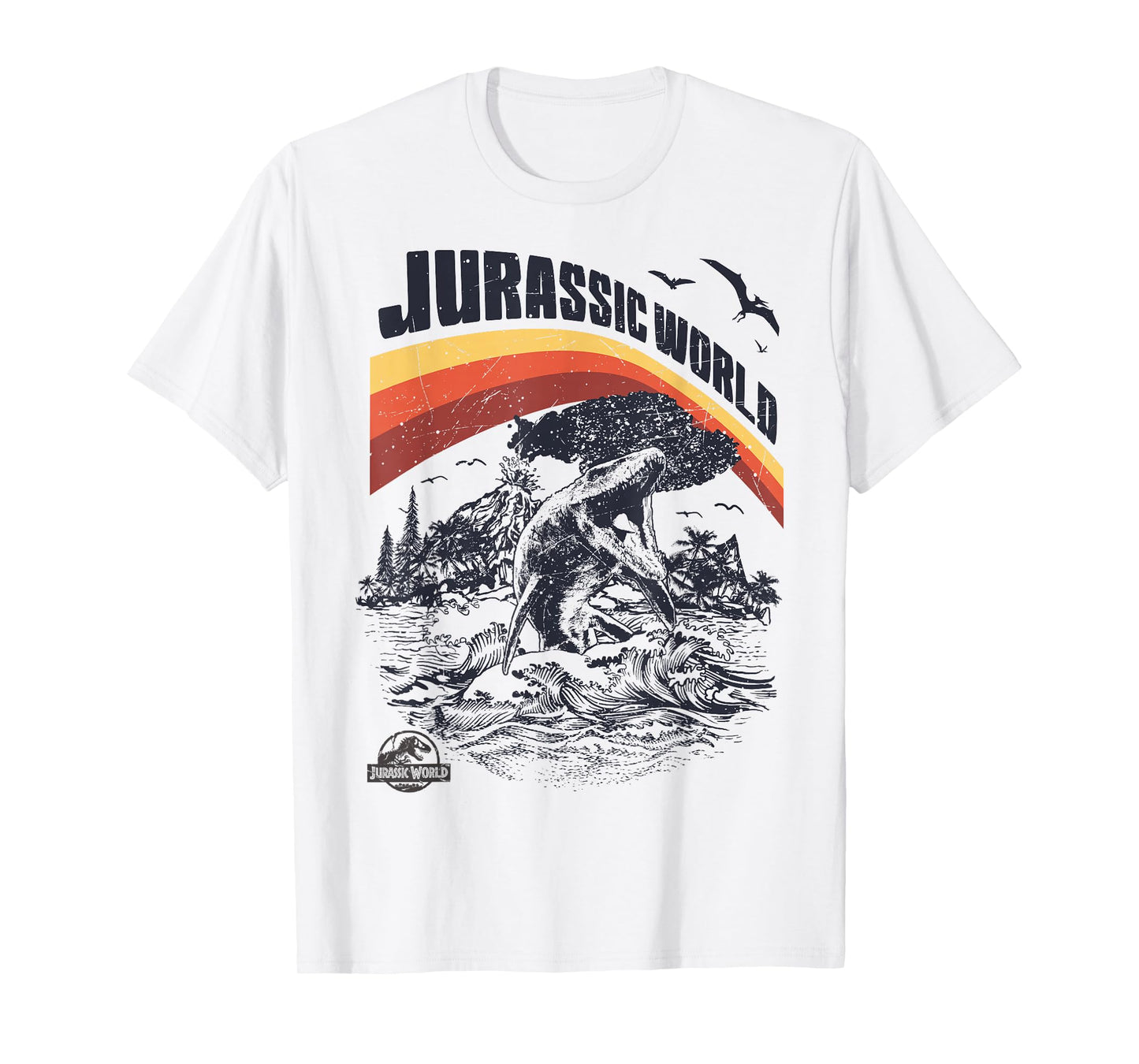 Jurassic World Two Mosasaurus Retro Rainbow Graphic T-Shirt T-Shirt