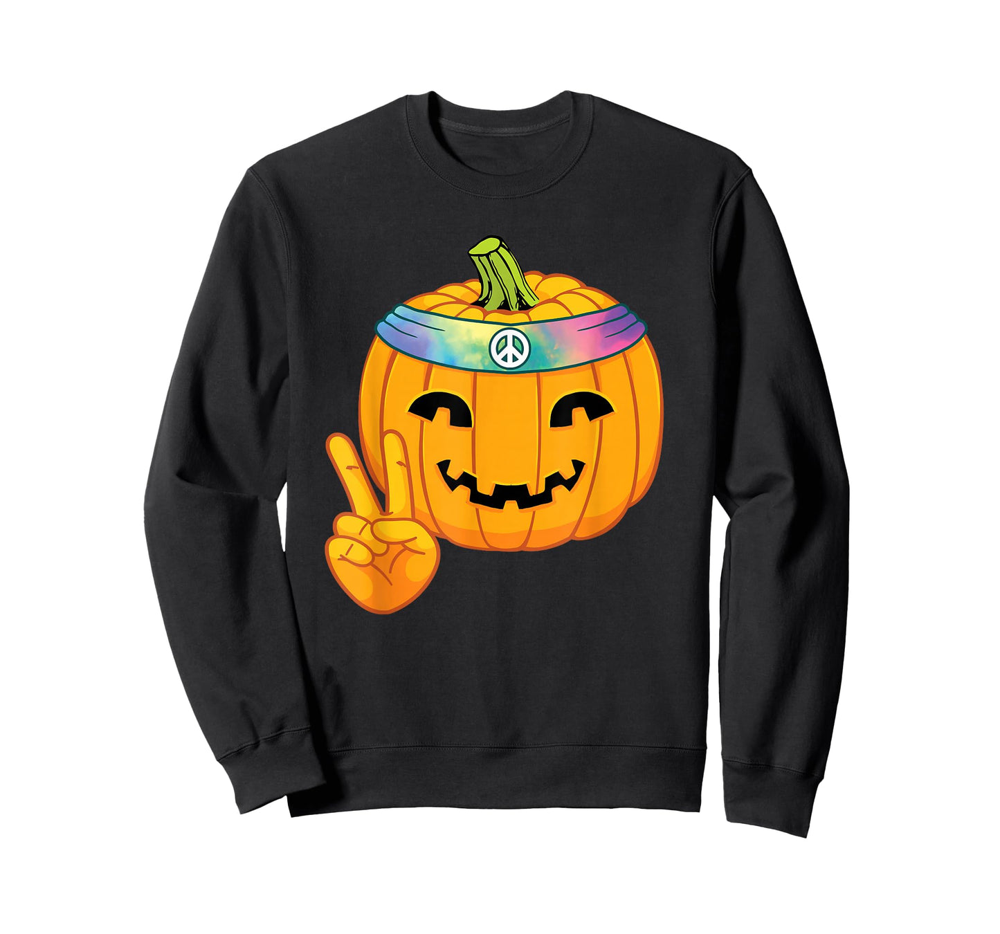 Hippie Halloween Pumpkin Peace Sign Hand Headband Tie Dye T-Shirt