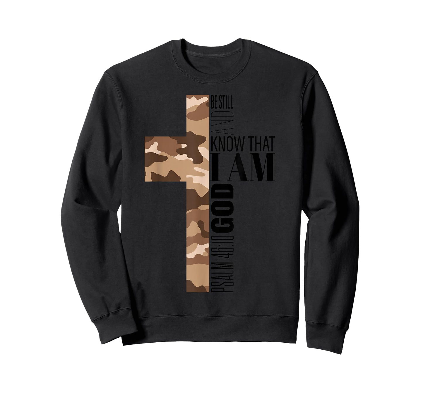 Be Still And Know God Christian Bible Verse Brown Camo Cross T-Shirt