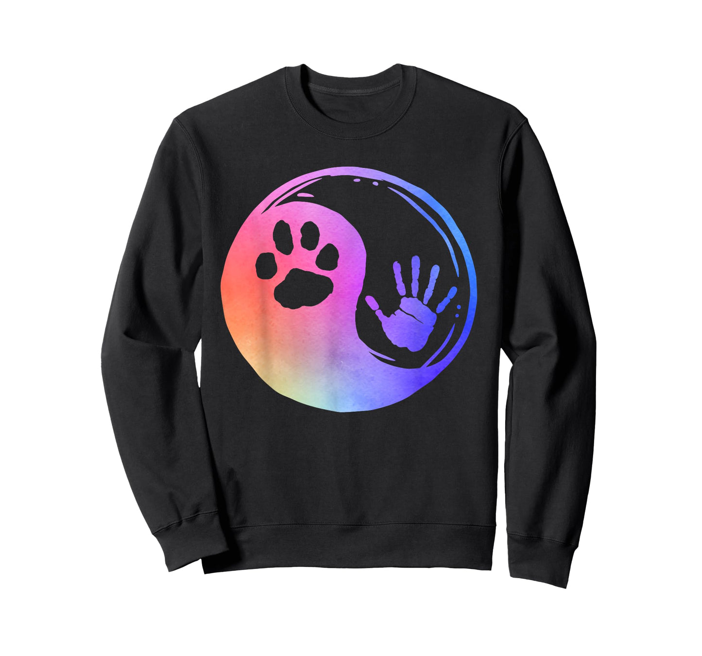 Dog Cat Paw Print Hand Yin Yang Rainbow Pawprint Hand Print T-Shirt