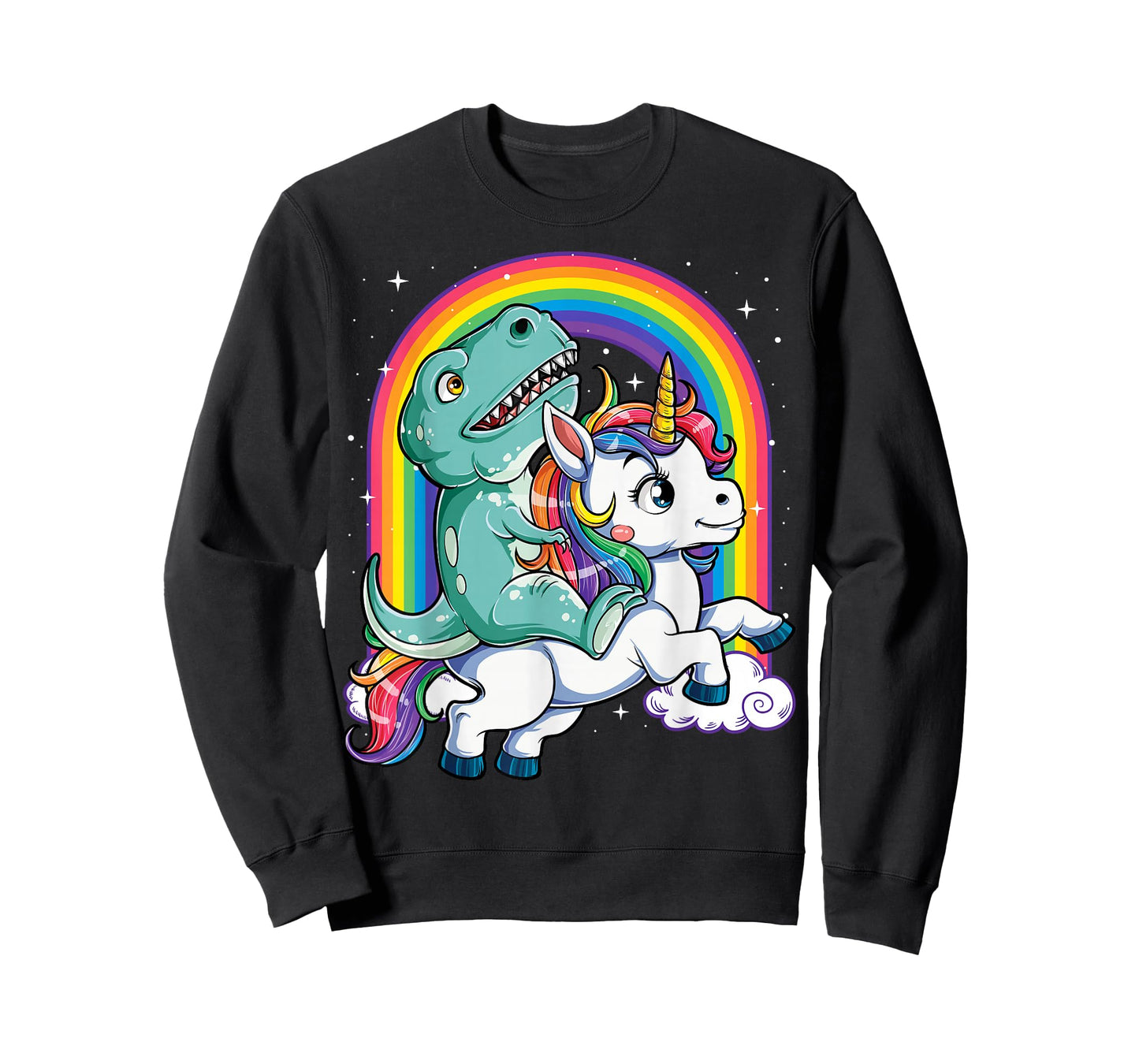 Dinosaur Riding Unicorn Funny T-rex Boys Men Rainbow Galaxy T-Shirt