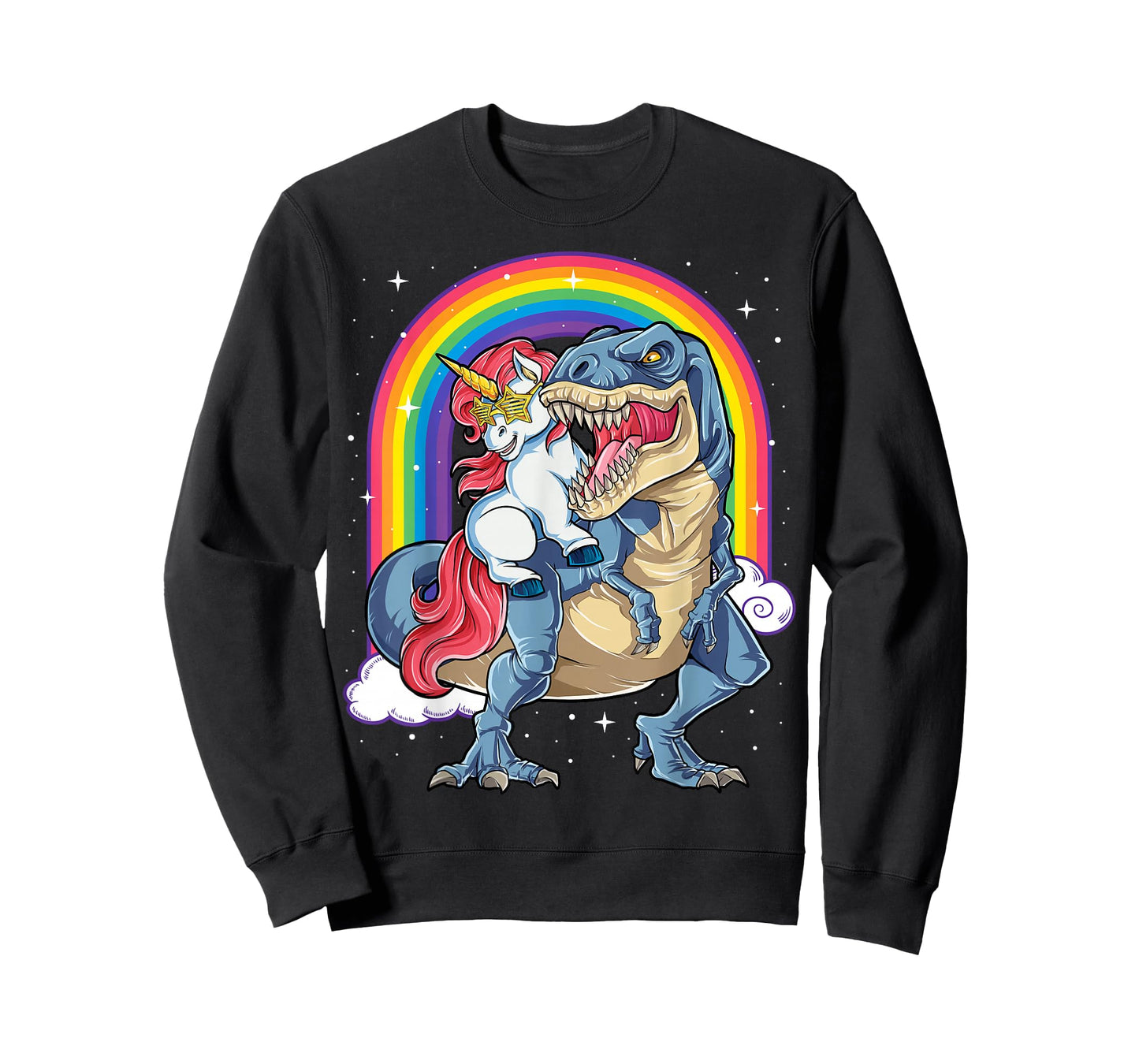 Unicorn Riding T rex Dinosaur Boys Girls Men Women Rainbow T-Shirt